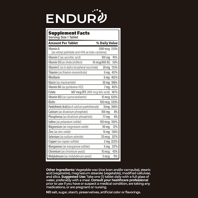 Endur-VM Multivitamin & Mineral (Without Iron), Daily Multivitamin with Vitamin A, C, D, E, B12 & Zinc for Immune Support, Gluten Free, 150 Tablets