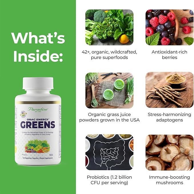 Paradise Herbs, ORAC Energy, Superfood Capsules, Includes Over 42 Organic & Wild-Crafted Ingredients, Probiotics & Enzymes, 120 Count