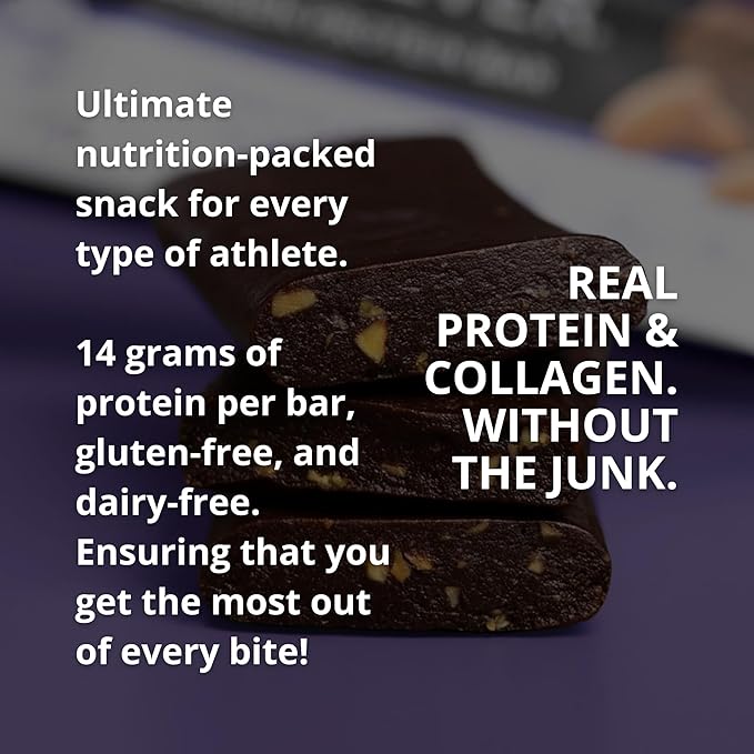 Fuel4Ever Collagen Protein Bars | 14G protein, Gluten Free, Dairy Free, No Stevia or Artificial Ingredients Added, Sweeteneed with Honey | Box of 12 Chocolate Almond Flavor