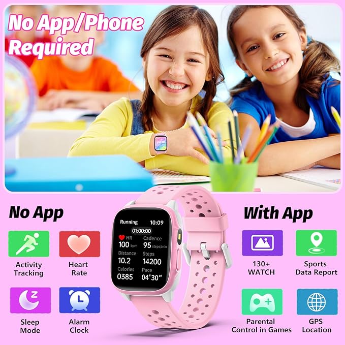Kids Watch with 140 Sports Modes,1.5" Kids Fitness Tracker, Girls Smart Watch, No APP/Phone Required, Sleep Monitor, Heart Rate, Puzzle Games, IP68 Waterproof,Gifts for Girls Teens Aged 6-15