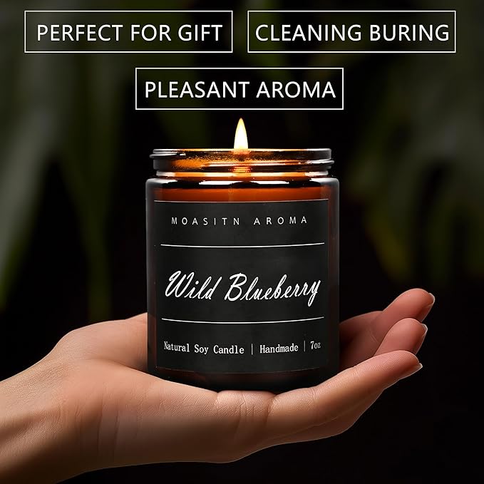 MOASITN Blueberry Highly Scented Candles for Home| Natural Soy Aromatherapy Candle| Handmade Long Lasting Jar Candle Gift for Women,Men as Birthday,Summer,Relaxing,Gifts| 7oz