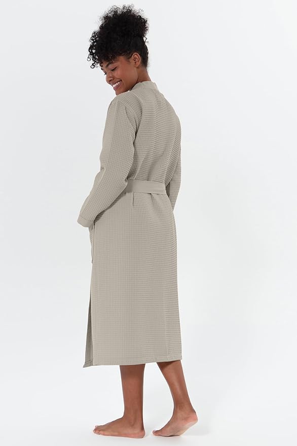 SEYANTE Womenโs Luxury Waffle Shawl Collar, Hooded Robe w Piping โ Lightweight, Long, Ultra Soft Spa Sleepwear Bathrobe