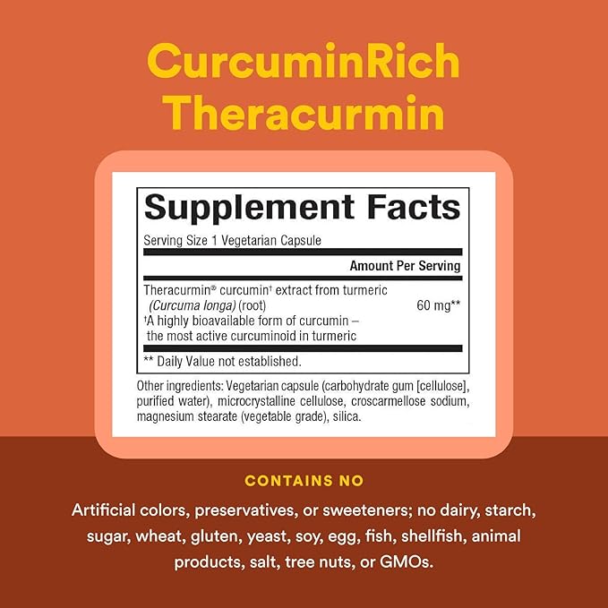 Natural Factors CurcuminRich Double Strength Theracurmin, 60 mg, Formulated for Superior Absorption, 120 Vegetarian Capsules