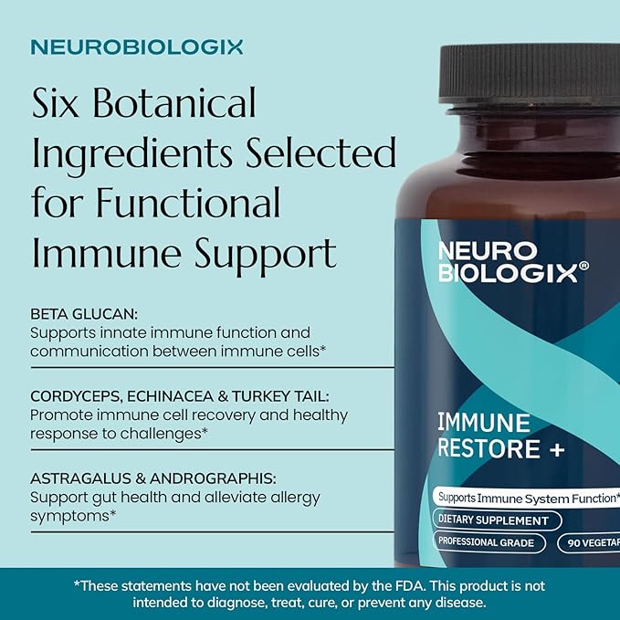 Immune Restore+ - Contains Beta Glucan 1,3/1,6 Complex & Herbal Extracts for Immune Support - Supports T-Cell & Macrophage Activity - With Cordyceps, Astragalus, Turkey Tail & Echinacea - 90 Capsules