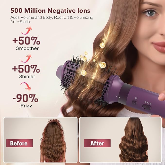 StyleVibe 6-in-1 Multi-Styler, Blow Dryer Brush & Thermal Brush with Auto Wrap Curl L/R, Fast Drying, Smooth Blowouts, Root-Lift Volume, No Heat Damage Frizz-Free Air Styler with Travel Bag