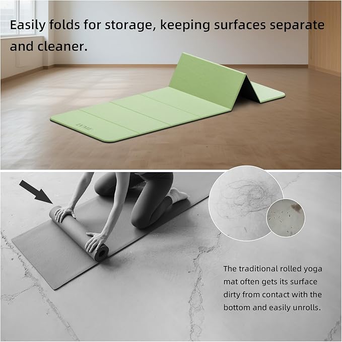 Foldable Yoga Mat, 0.32 inches Thick, SGS Certified, Non Slip, 71 x 24 inches, Foldable for Travel, Pilates, Camping, Environmental Sports Mat, Odorless TPE Material