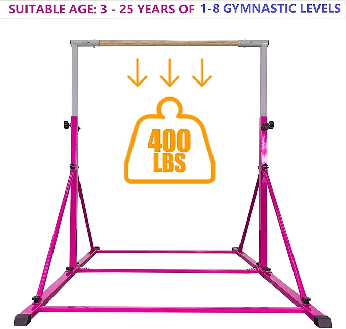 Gymnastic Bar for Kid and Teenage Ages 3-25, 5 FT / 6 FT Base Length, 5 FT / 6 FT Height, Gymnastic Kip Bar Horizontal Bar for Gymnast, Gymnastic Training Equipment for Home and Club Use