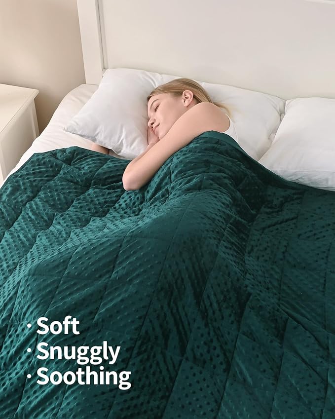 Mr. Sandman Weighted Blanket for Adults Queen Size 15 lbs, Soft Cooling Heavy Minky Blanket for Sleep, Washable Throw Blanket with Glass Beads, 60 x 80 Inches, Dark Green