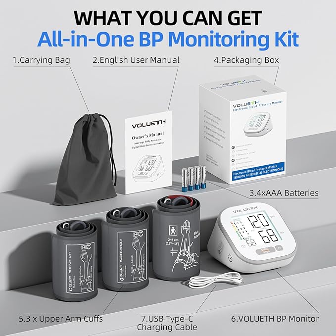 Blood Pressure Monitor for Home Use - 3 Size Cuffs, Small 6"-10", Medium/Large 9"-17" and Extra Large 13"-24", HSA FSA Eligible Items/Perfect for Family Health Monitoring
