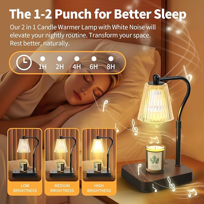 Musical Candle Warmer Lamp with Soothing Sounds, Adjustable Candle Lamp Warmer with Timer, 2 in 1 Lamp Candle Warmer with Sounds Lamp for Jar Candles