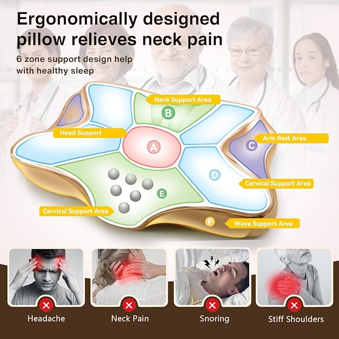 Pain Relief Cooling Pillow for Neck Support Adjustable Cervical Pillow Side Sleeping Memory Foam with Super Soft and Cooling Satin Pillowcase Gold