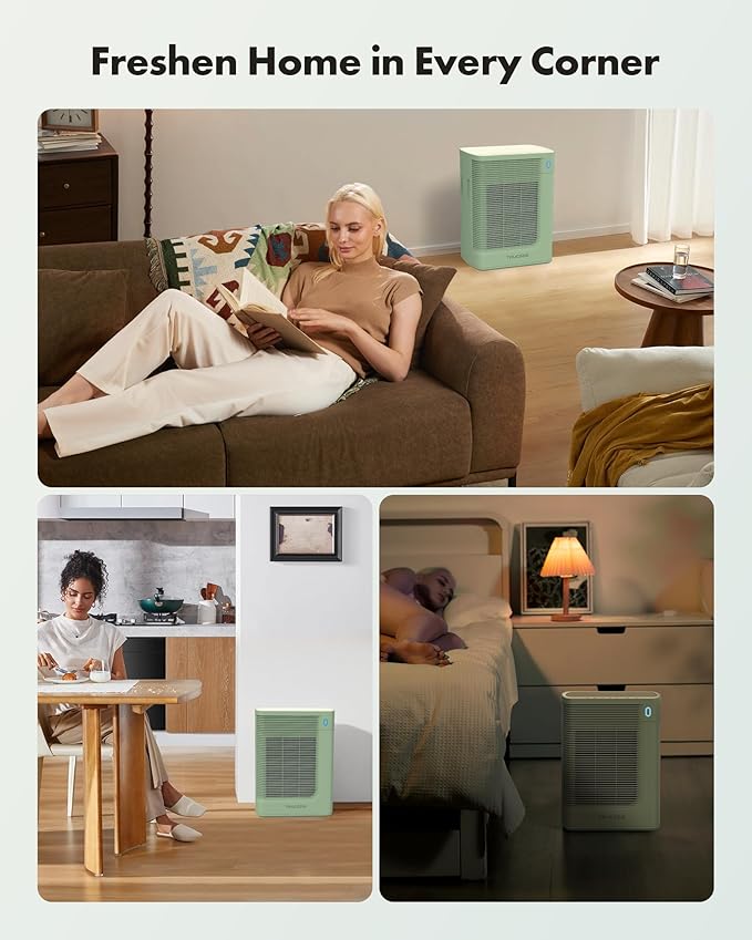 Trucozie T356 Air Purifier for Home Large Room Bedroom Up to 1937 Ft² in 1 Hr With Double-sided Air Inlet, Air Quality and Light Sensors, HEPA Sleep Mode for Allergies, Dust, Pollen, Pet Hair, Green