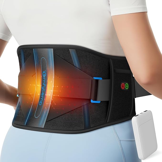 Comfytemp Cordless Heating Pad with Back Brace for Lower Back Pain Relief, Portable Wireless Heated Waist Belt Rechargeable Lumbar Support, 3 Heat 3 Timer, Birthday Gift for Men Women, 52"(No Massage)
