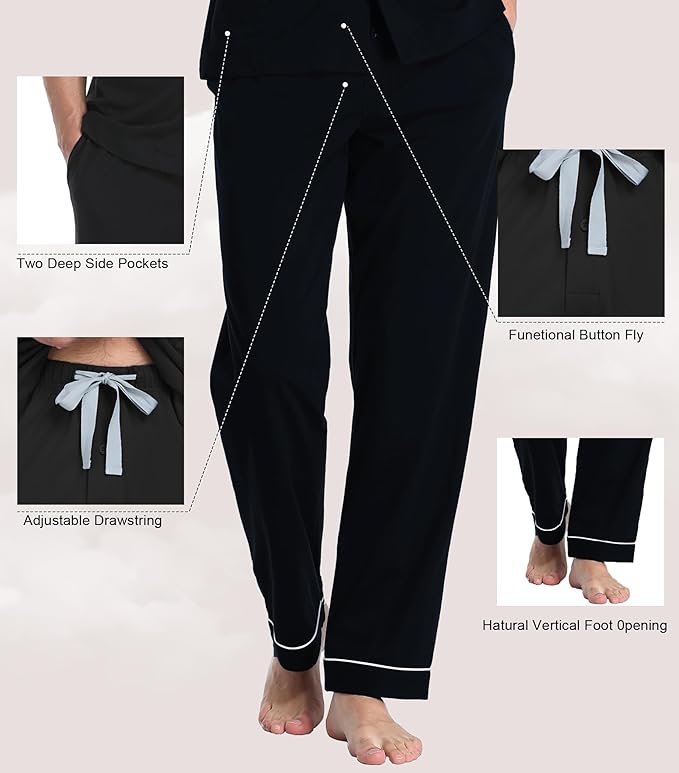 COLORFULLEAF Men's 100% Cotton Pajamas Set Button Down Sleepwear Short Sleeve and Long Pants Pjs