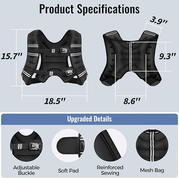 Weighted Vest for Women & Men with Reflective Stripe and Adjustable Buckle, Comfortable & Durable Rucking Vest for Walking, Running & Strength Training