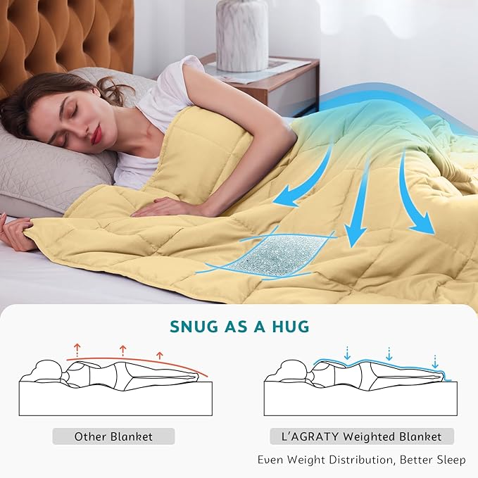 L'AGRATY Weighted Blanket - 48"x72" 20lbs Cooling Breathable Heavy Blanket Microfiber Material with Glass Beads for Adult All-Season Summer Fall Winter Soft Thick Comfort