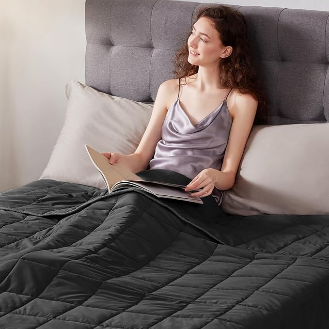 Weighted Blanket Queen Size (60"x80" 15lbs),Ultra Soft and Cozy Cooling Weighted Blanket Queen Size for Adult,Heavy Blanket with Machine Washable Soft Blanket, Black