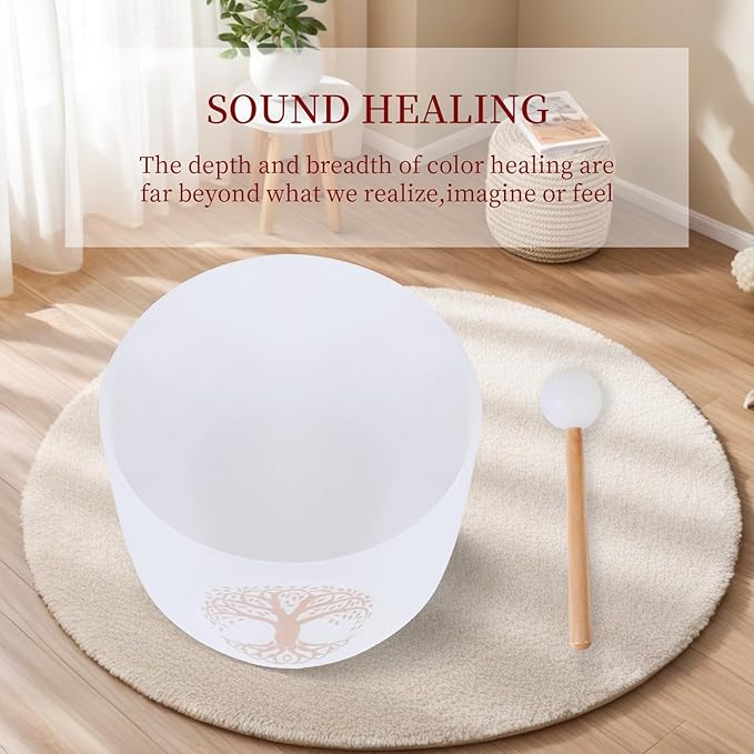 Singing Bowls 432hz C Note 8-Inch Tree of Life Crystal Singing Bowl With A Free Mallet And O-Ring For Sound Healing, Meditation, Yoga, And Sound Baths