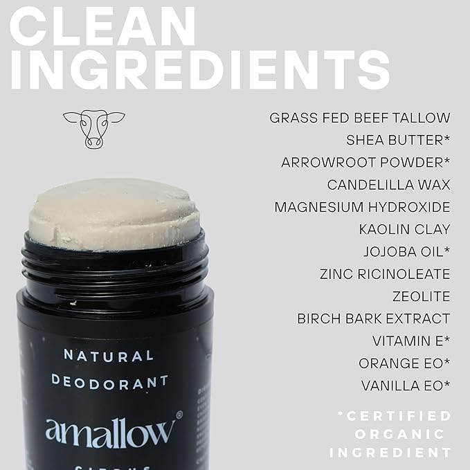 Amallow - Natural Deodorant – Aluminum Salt-Free, Tallow-Based, Baking Soda-Free, with Magnesium & Zinc – Long-Lasting Odor Protection – Handcrafted in the USA – 2.6 oz (Orange Creamsicle)