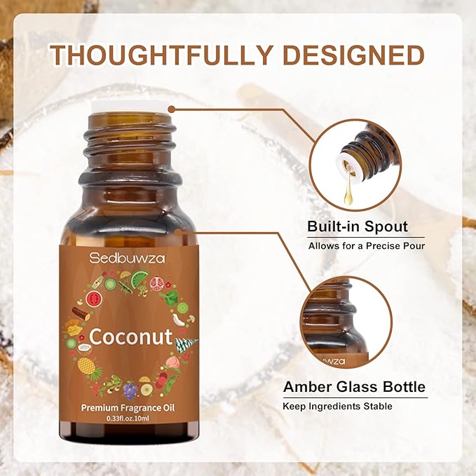 Sedbuwza Coconut Essential Oil, Pure Organic Coconut Fragrance Oil for Diffuser, Humidifier, Soap, Candle, Perfume