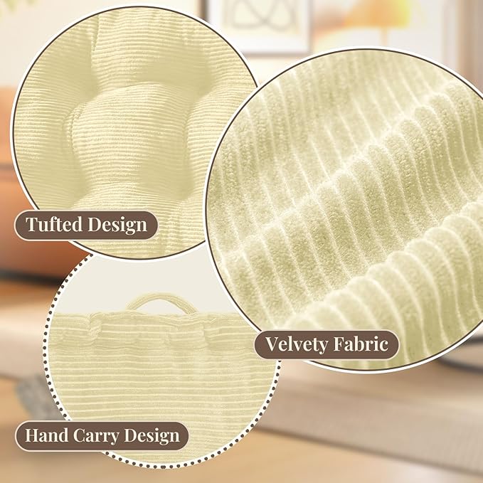 Square Floor Pillows for Adults Kids - Meditation Floor Pillow Seating Cushion - Tufted Floor Cushion with Shredded Foam & Velvet Cover, 1 Pack, 20x20 Inch, Beige