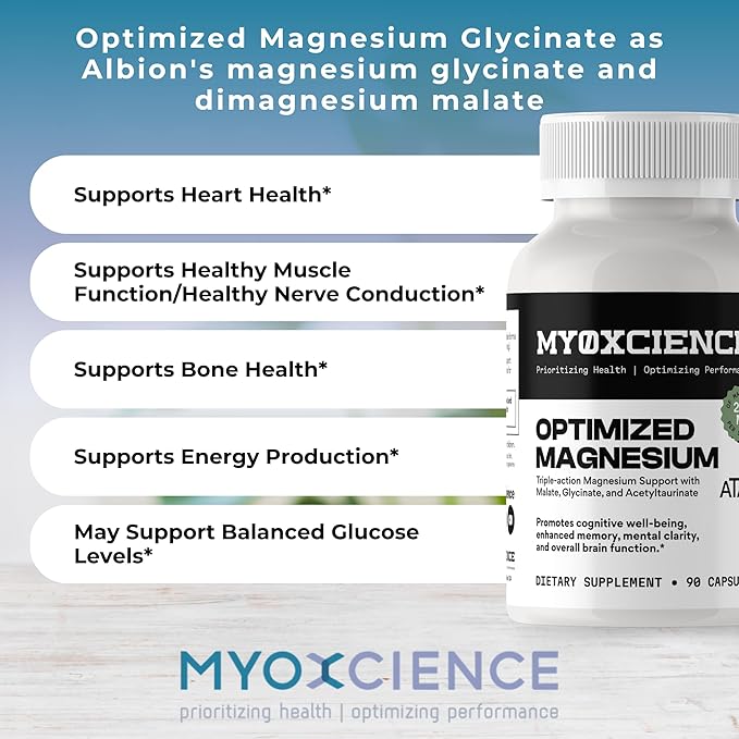 MYOXCIENCE Optimized Magnesium 3 Forms of Magnesium Glycinate, Taurate (as ATAmag®) and Malate to Support Stress Relief and Sleep