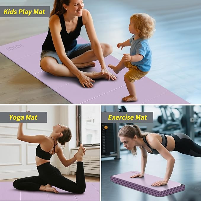 8mm Extra Large Foldable Yoga & Fitness Mat(74" x 31.5" x 0.32"), Double-Sided Non Slip & Lightweight Pilates Mat, Thick Wide Exercise Mats for Woman Man Kids, Portable Workout Mats for Travel, Studio or Home Use