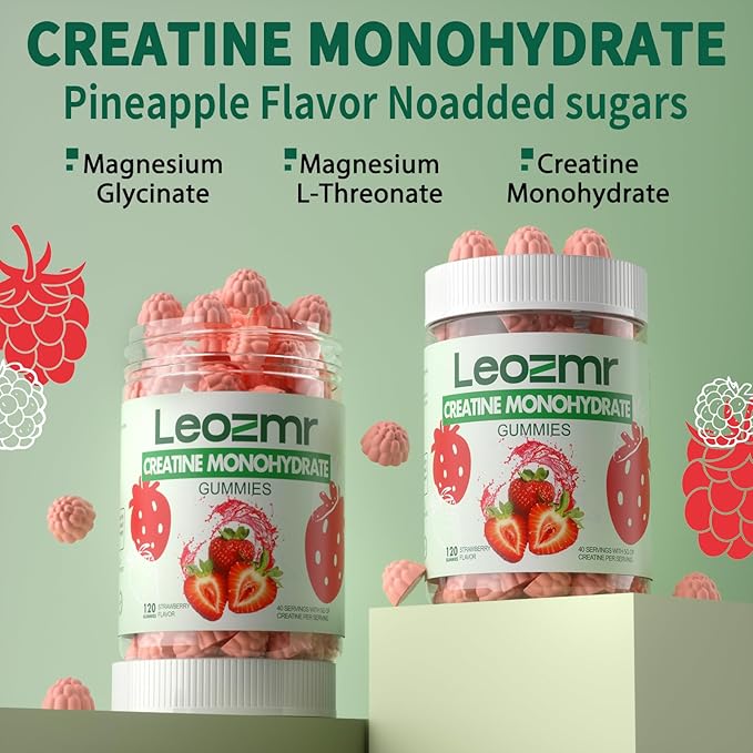 Creatine Monohydrate Gummies 5000mg for Men & Women, Chewables Creatine Monohydrate Supplement(120 Count)- Strawberry 120 Gummies