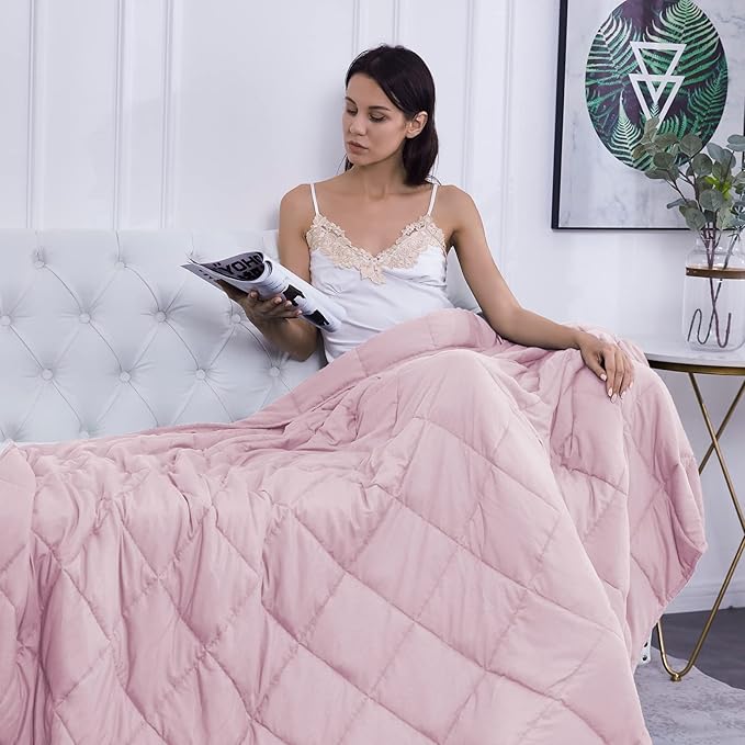 L'AGRATY Weighted Blanket - 60"x80" 20lbs Cooling Breathable Heavy Blanket Microfiber Material with Glass Beads for Adult All-Season Summer Fall Winter Soft Thick Comfort