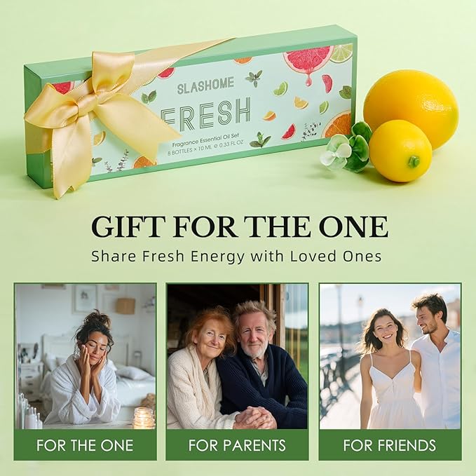 Fresh Essential Oils Set – 8 Pcs Uplifting Aromatherapy Oils for Diffuser | Purifying Scents for Home,Fragrance Oil for Candle, Aromatherapy Gift Set | Lemon, Peppermint, Rosemary, Eucalyptus & More