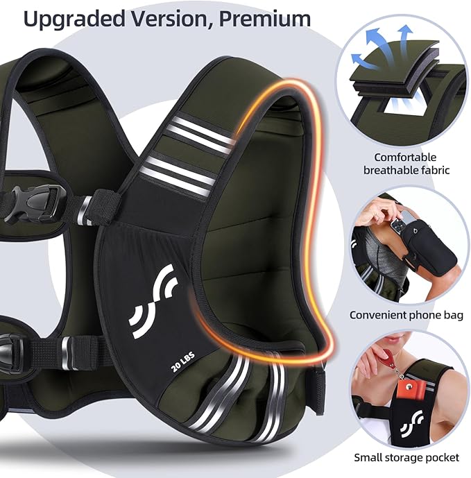 Sportneer Weighted Vest Woman: 8lb/12lb/15lb/20lb/25lb Weight Vest with Detachable Phone Bag, Adjustable Women Weighted Vest Rucking Vest for Walking Strength Training Muscle Building Weight Loss