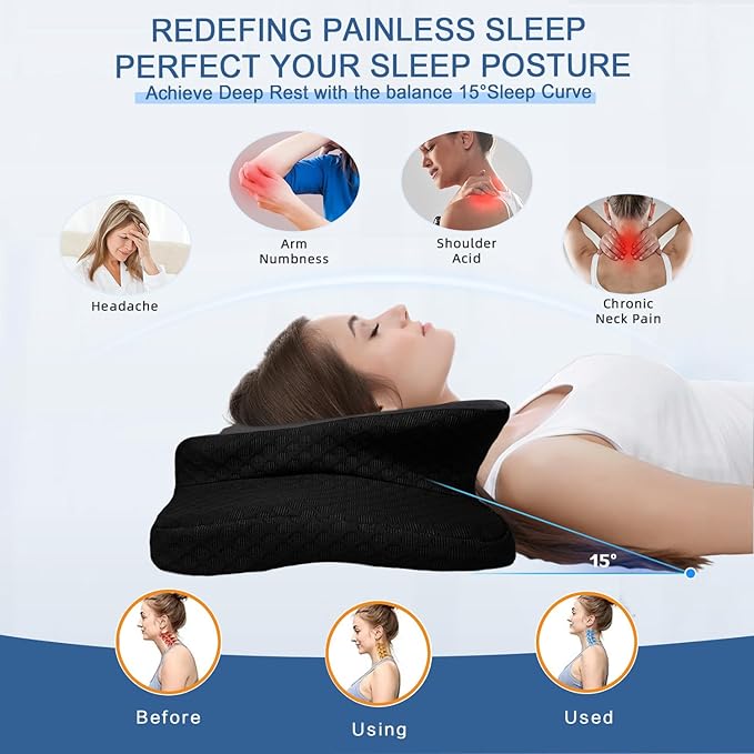 Pain Relief Cervical Pillow for Neck Support, Adjustable Ergonomic Pillow Cozy Sleeping, Odorless Orthopedic Memory Foam Pillows, Contour Bed Pillow for Side Back Stomach Sleeper
