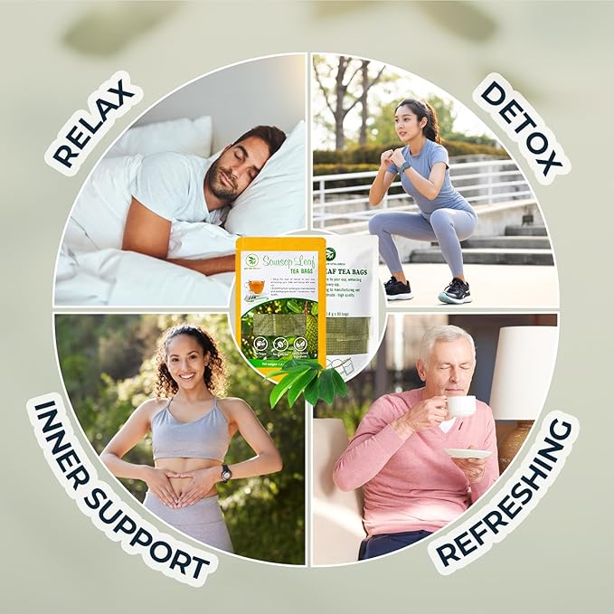 Soursop Graviola Leaf Tea Bags, 90 Count, Bamboo Tong Included, No Sugar Added, No Caffeine, Hoja De Guanabana, Re-Steep Morning Herbal Detox Tea for Relax, Refreshing & Pure Taste