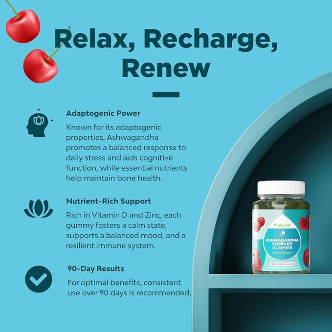 Calming Ashwagandha Gummies for Men and Women - 750mg Equivalent from 30:1 Root Extract with Zinc and Vitamin D - Tasty Adaptogen Stress Gummies for Adults for Energy & Mood Support (60 Servings)