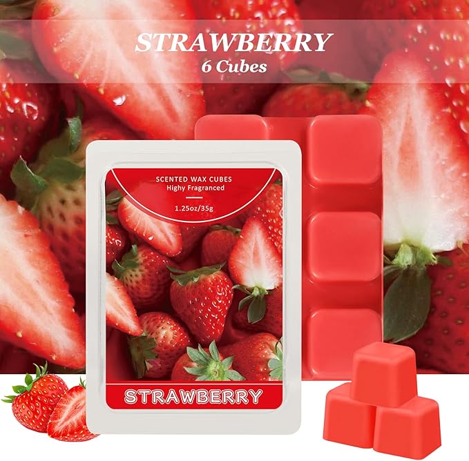 STRN Wax Melts Soy Wax Cubes 4 Pack Strawberry Scented, Long-Lasting Fragrance Scented Wax Cubes for Warmers Natural Soy Wax for Candle Wax Melts (4 x 1.25oz)