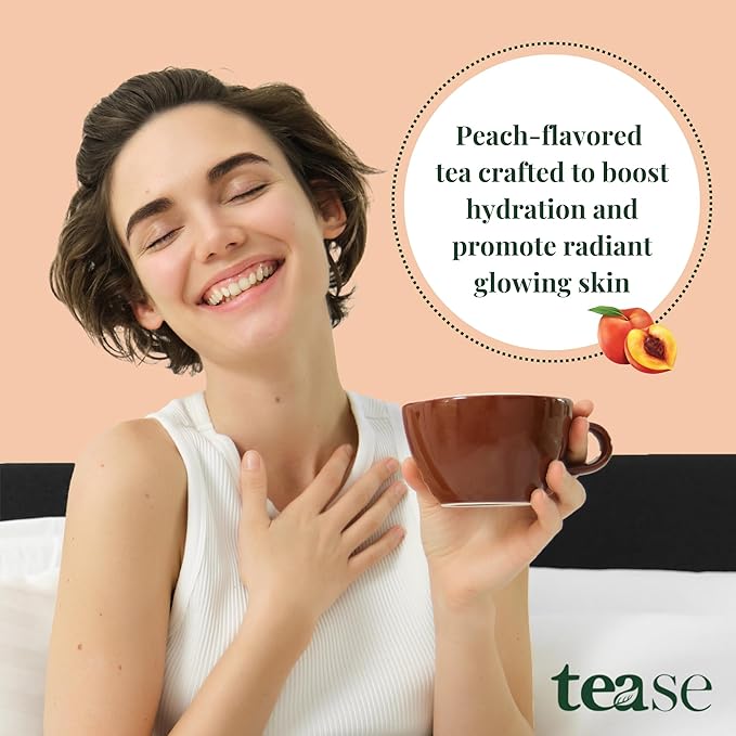Tease Tea Peach Herbal Tea - Peach Please Caffeine Free Tea, Made with Organic Peaches, Hibiscus Flowers, and Rosehip, Hibiscus Tea Blend For Juicy Fresh Hydration And Glowing Skin