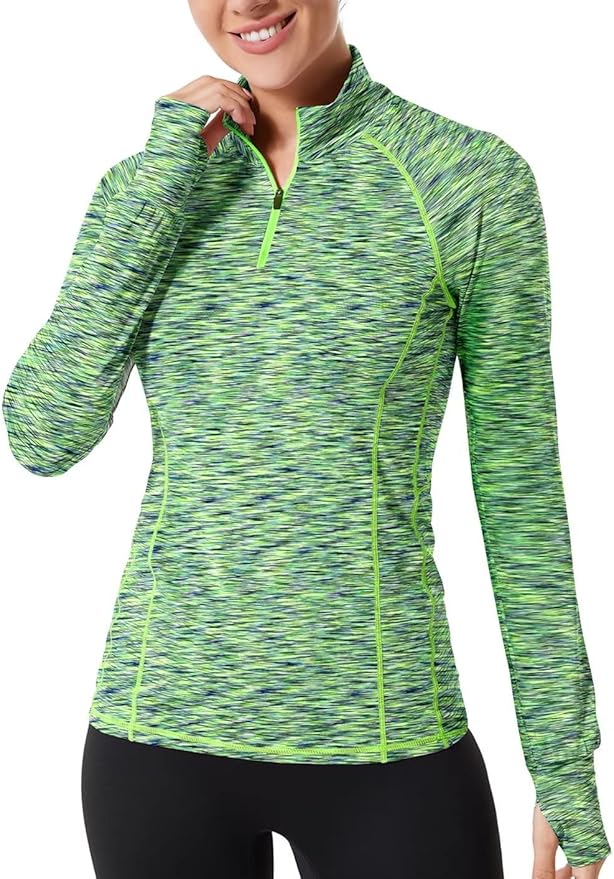 Zengjo Womens Quarter Zip Long Sleeve Workout Tops 1/4 Zip Running Pullover