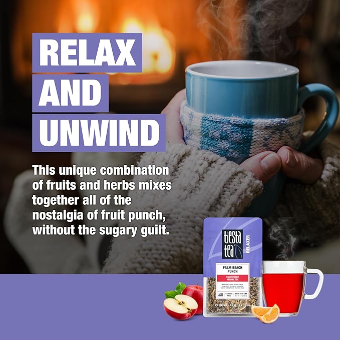 Tiesta Tea - Palm Beach Punch, Loose Leaf, Fruit Punch Herbal Tea, Caffeine-Free Tropical Blend with Apple and Orange, Brew Hot or Iced, Resealable Pouch, 25 Cups, 2 Ounce