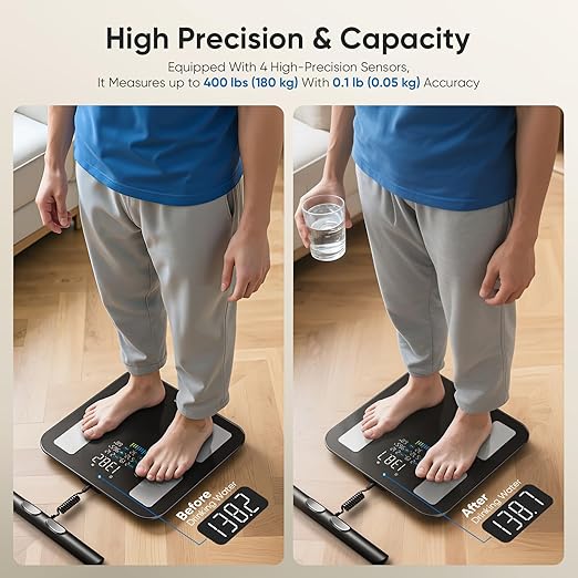 Scale for Body Weight 8 Electrodes, FSA&HSA Eligible, Digital Bathroom Scale with Large VA Display, 28 Metrics Dual Frequency BIA Measurement Smart Weight Scale Compatible with iOS & Android
