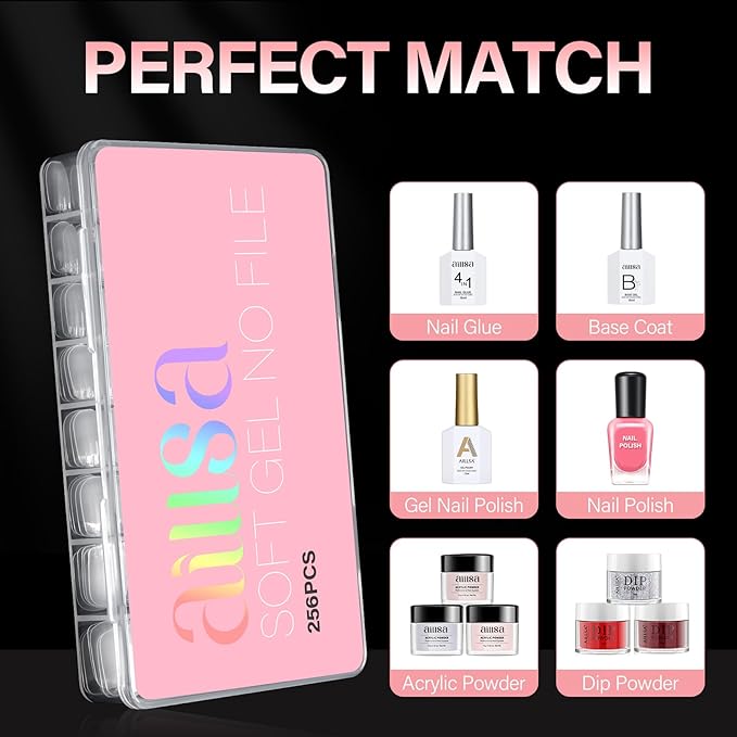 AILLSA Short Square Nail Tips, Fake Thickened Half Matte Nails Tips, Pre-shaped Press on False Nail Tip for Nail Salon 256PCS with Storage Box