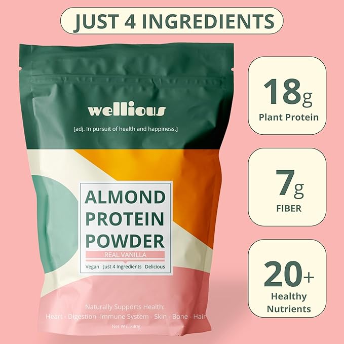 wellious Clean Vegan Protein Powder Vanilla - Plant Based Protein, Dairy Free, for Gut Health, No Sodium, High Fiber, Keto Friendly, Non Dairy, Lactose Free Protein Powder