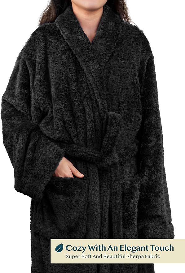 PAVILIA Premium Womens Plush Soft Robe Fluffy, Warm, Fleece Sherpa Shaggy Bathrobe