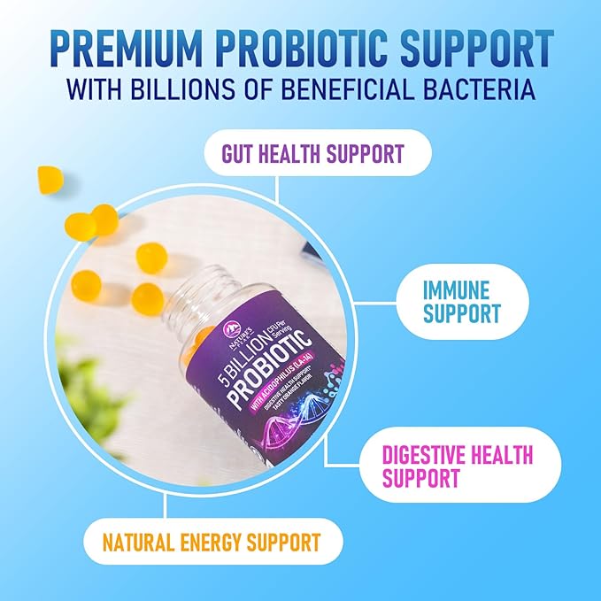 Probiotic Gummies 5 Billion CFU - Daily Probiotic Gummy Supplement for Women, Men & Teens - Natural Digestive Health, “Good” Gut & Immune Support with 6 Pro Biotic Strains - Orange Flavor - 120 Count
