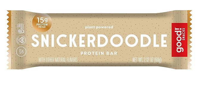 good! Snacks Snickerdoodle Vegan Protein Bar, Soy & Gluten Free, Plant Based, Low Sugar, 15g Clean Protein, Natural Healthy Superfood Snack, Kosher Friendly, For Athletes & Active Lifestyles, 12 Bars
