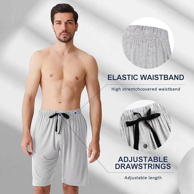 Men's Pajama bottoms Lounge Sleep Shorts Soft Comfortable Breathable Pajamas Shorts with Pockets 2 Pack
