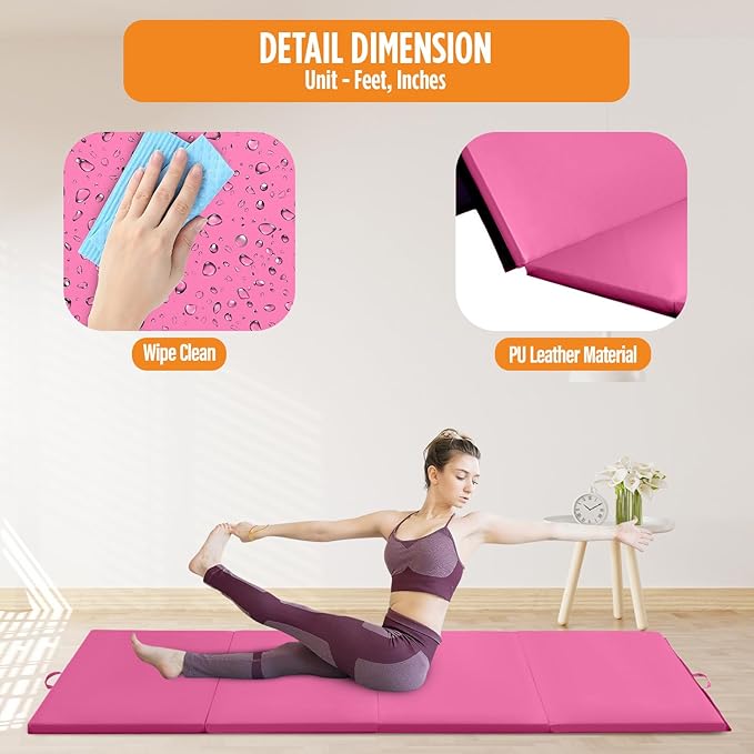 Gymnastics Mats Foldable Tumbling Mats Portable Gymnastics Exercise Mat 2'x6'/2.5'x6.4'/4'x6'/4'x8'/4'x10'/ Gymnastics Tumbling Mats Pad Home Exercise Panel Mat With Carrying Handles