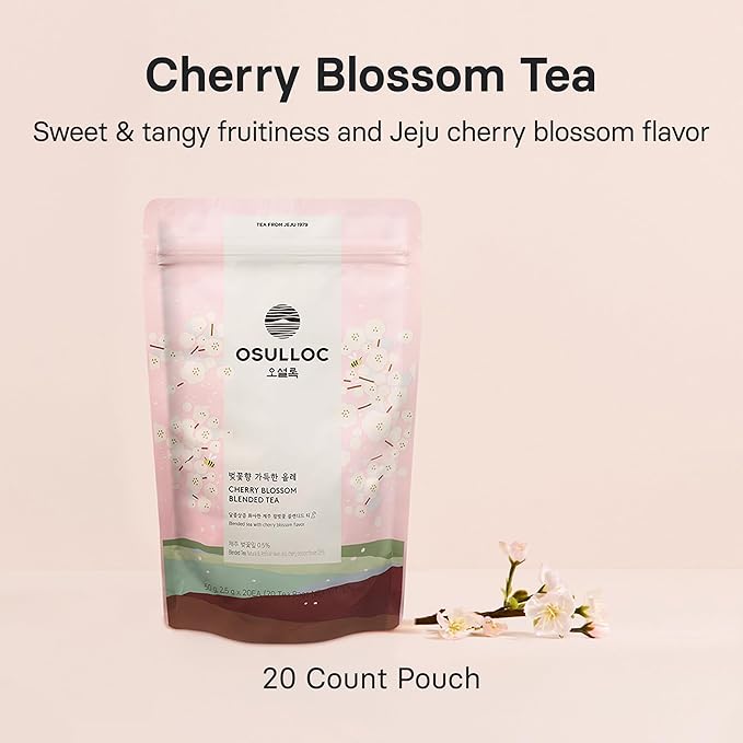 OSULLOC Cherry Blossom Tea (Floral, Sweet cherry scent) | Sweet Fruit Tea | 20 Pyramid Tea Bags, 1.76oz