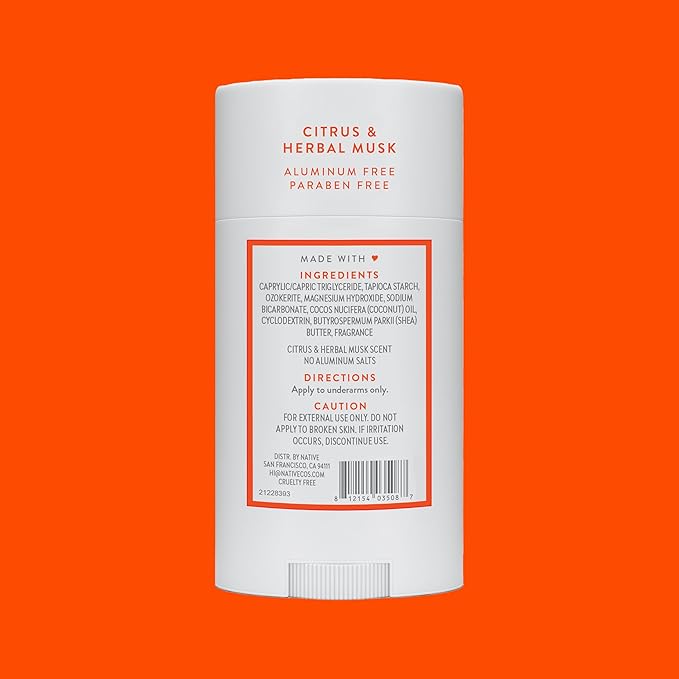 Native Aluminum-Free Clean Deodorant with Natural Derived Ingredients, 72HR odor control | Deodorant for Women and Men | Baking Soda, Coconut Oil, Shea Butter | Citrus & Herbal Musk