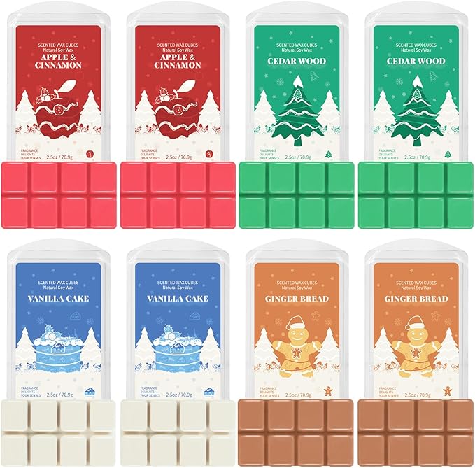 SCENTORINI Christmas Wax Melts, Scented Wax Melts, Wax Melts for Candle Making, Cedar Wood, Ginger Bread, Vanilla Cake, Apple & Cinnamon, 8 x2.5 oz