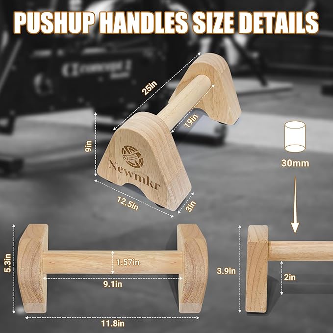 2PCS Wooden Parallettes Push up Bars, Non-Slip Base, Wood Pushup Handles with Wrist Guard, Exercise Home Workout Equipment for Men and Women Strength Training, Planks Calisthenics